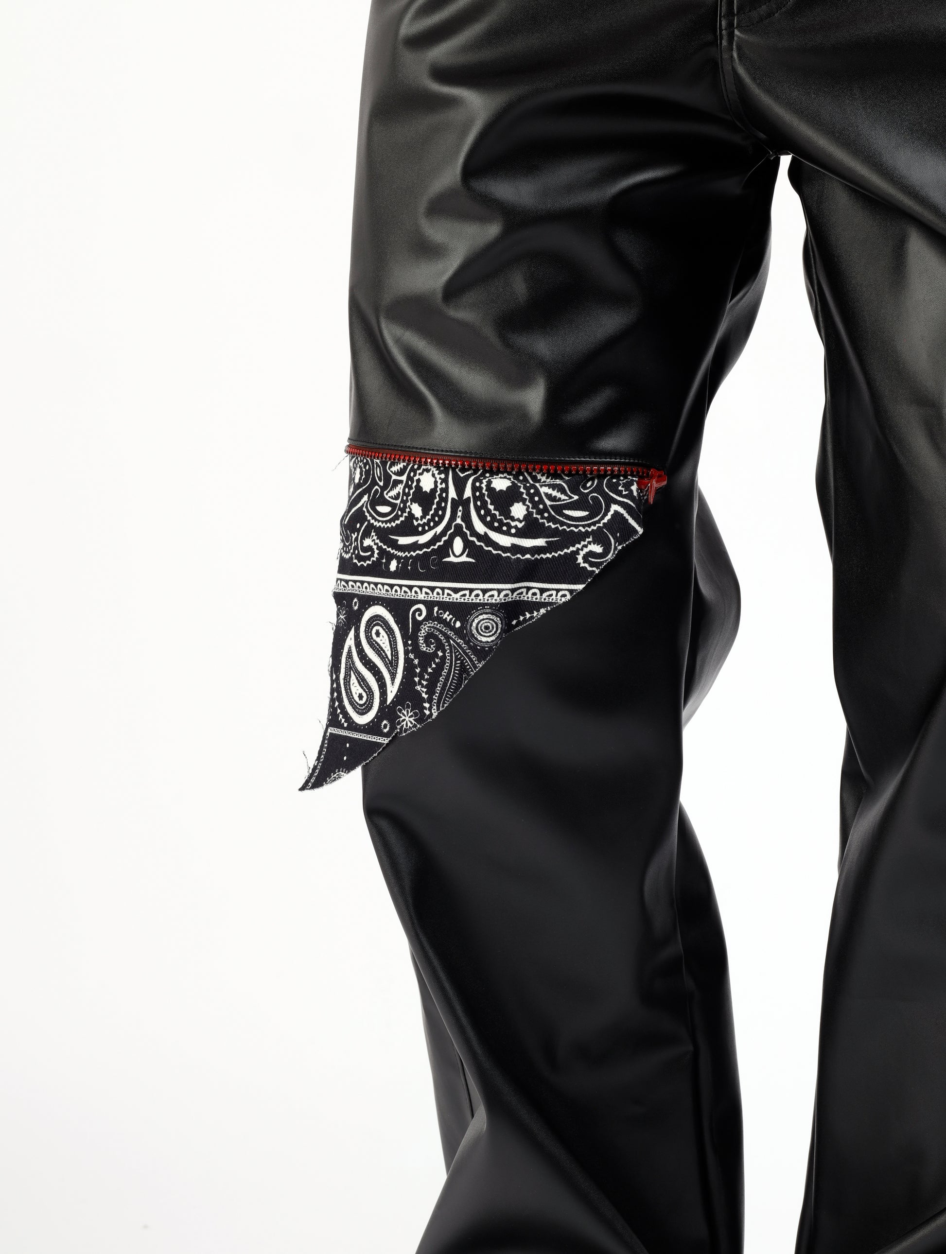 Black Leather Paisley Chain Pants