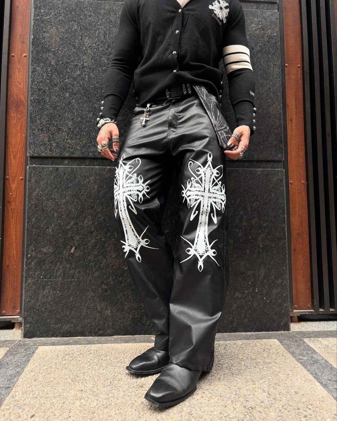 Dark Cross Leather Pants